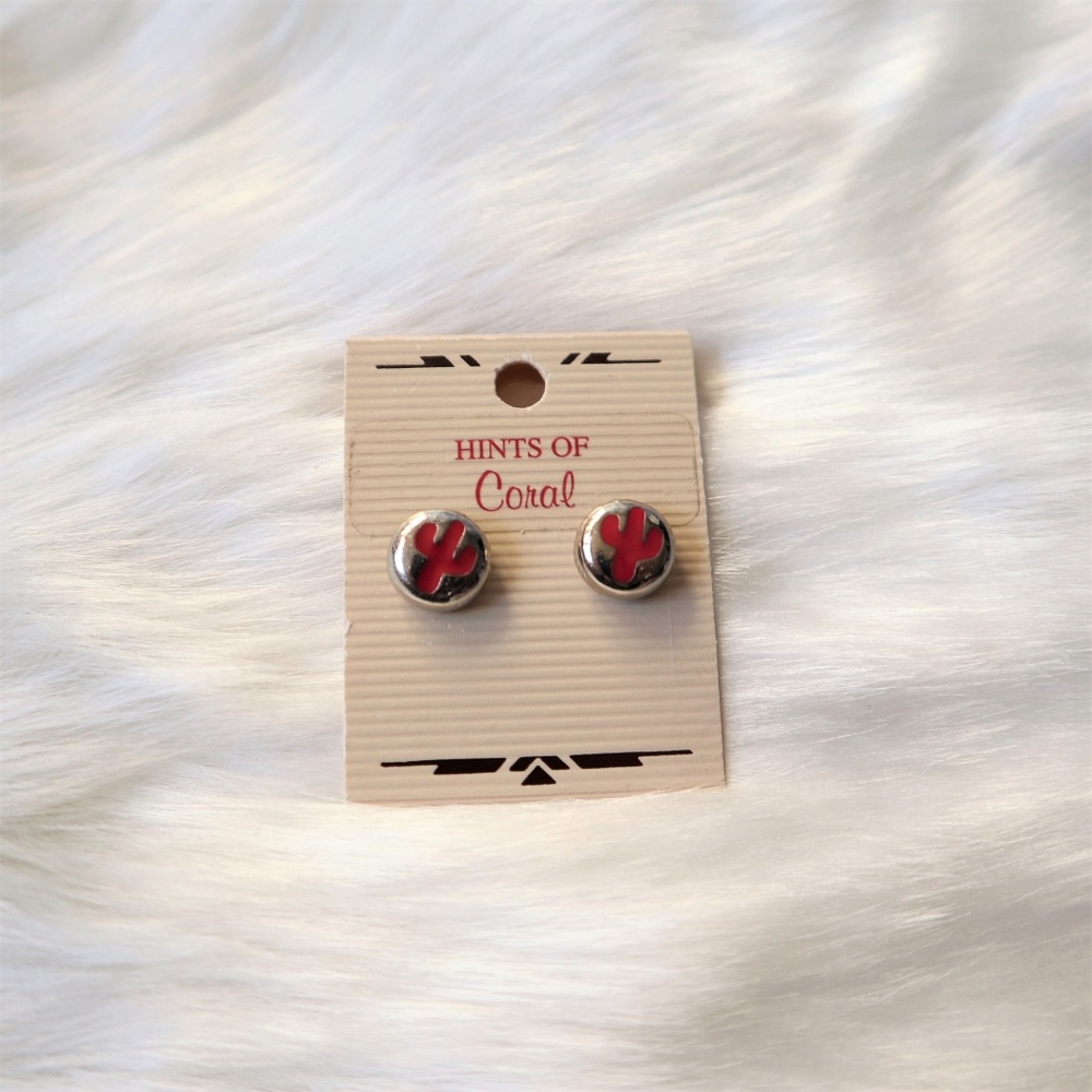 New Cactus Hints of Coral Studs Red